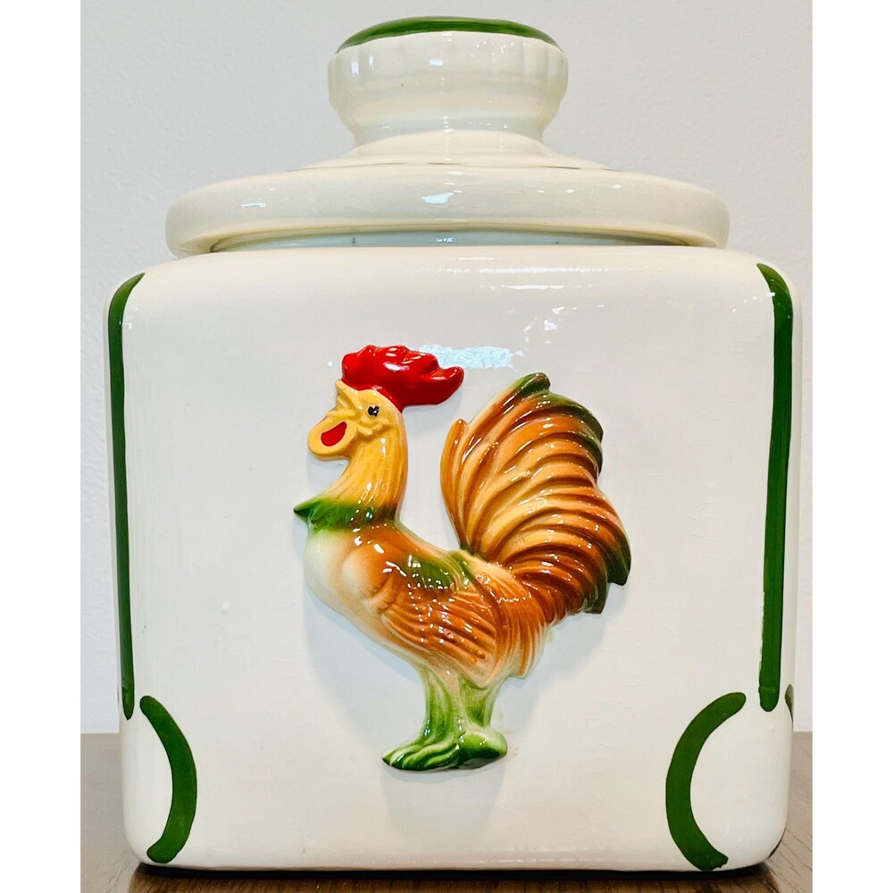 Vintage Rooster Ceramic Canister with Lid Made in Japan